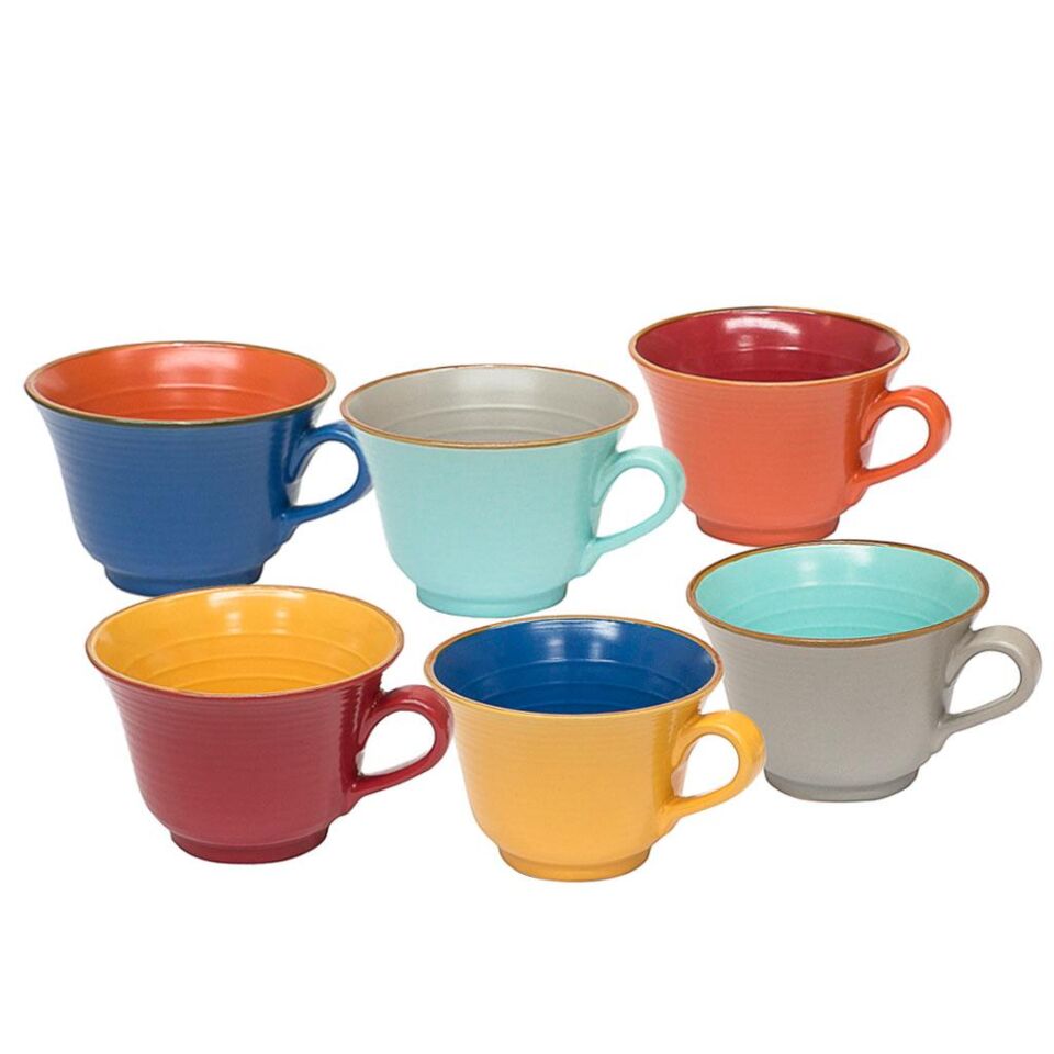 Set 6 tazze colazione in ceramica colorata di novità home. - Lemani casa