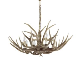 Chalet chandelier by Ideal Lux, featuring natural branches and 8 light points