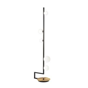 piantana Birds di Ideal Lux in metallo nero con 5 diffusori in vetro opalino