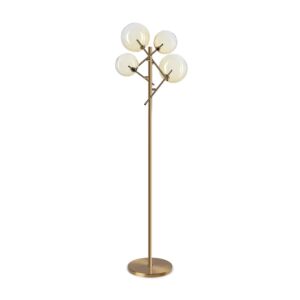 piantana da interni Equinoxe di Ideal Lux, struttura ottone, vetro ambra sfumato