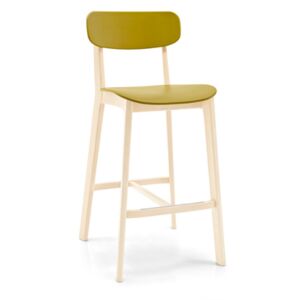 Calligaris Cream, sgabello in legno di faggio sbiancato con seduta in Restilon Senape