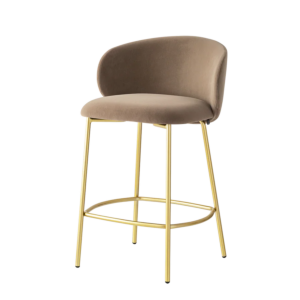 Tuka by Connubia, stool with brass metal base, Camel Mat velvet upholstery