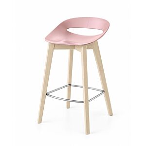 Sgabello Connubia Cosmopolitan con base in legno sbiancato e sedile in polipropilene cipria
