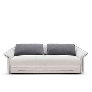 divano letto Deep di Dienne, 3 posti, rivestimento chiaro, cuscini decorativi scuri