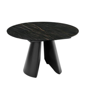 Connubia Frac round extendable table, matt black metal base, matt ceramic top P33C Noir désir