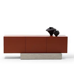 Credenza Block di Mogg, laccata opaca con basamento in marmo Travertino
