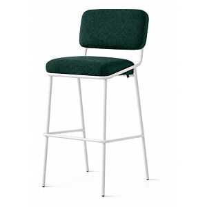 sgabello Sixty CB2140 di Connubia, con base in metallo bianco, rivestimento in tessuto velluto verde scuro