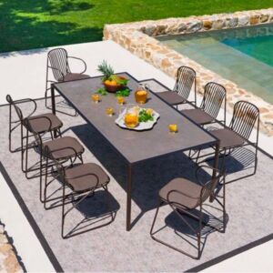 Dining set da esterno Emu tavolo Terramare e sedie senza braccioli Riviera, marrone d'india