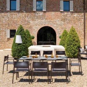 Terramare outdoor dining set by Emu, in Indian brown aluminum