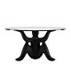 Tavolo da pranzo Helpyourself di Qeeboo disegnato da Philippe Starck con base scultorea nera e top circolare in vetro