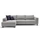 divano letto Simple di Dienne, 3 posti maxi con chaise longue, rivestimento chiaro, cuscini decorativi blu